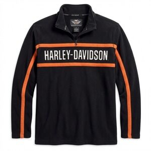 Harley-Davidson Men Black Fleece Quarter Zip Pullover Orange Stripe 99076-13VM L